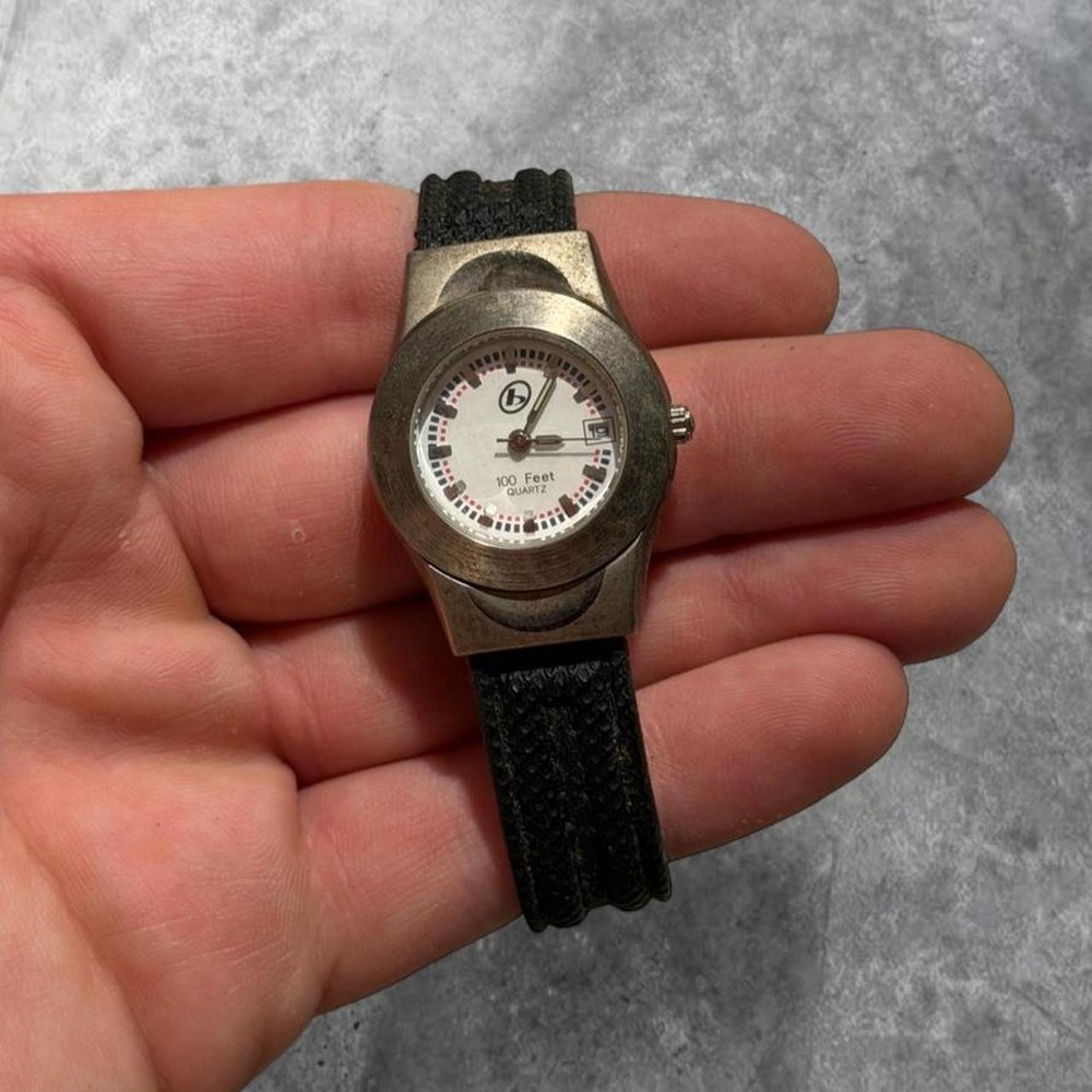 Vintage 90s B.U.M. Equipment Quartz Watch Black Canvas Strap Stainless Steel